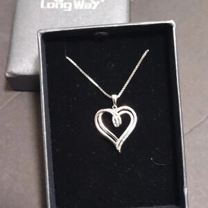 Long Way Silver Heart Shape Pendant Necklace